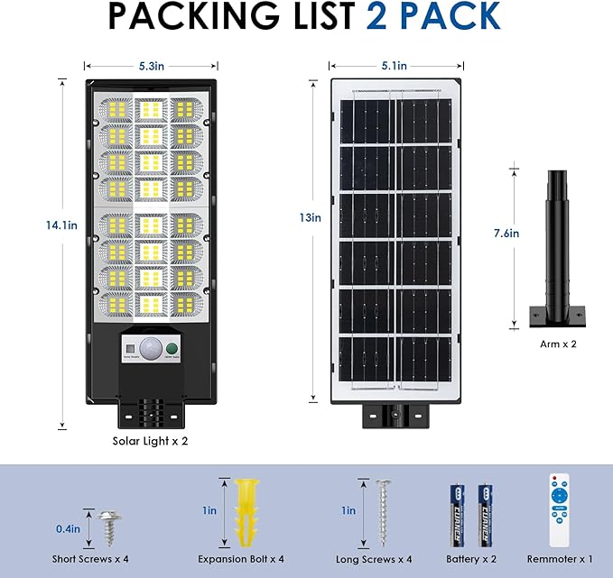 Solar Street Lights Outdoor, Dusk to Dawn Solar Powered LED Lighting Waterproof, Wide Angle Light, Motion Sensor & Remote Control, IP65 Waterproof, Long-Lasting, for Patio, Yard, Outside