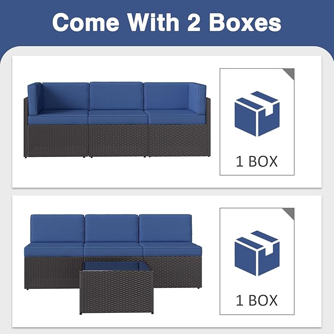 7 PCs Patio Furniture Sets, PE Rattan Wicker Outdoor Sofa, (Sectional Conversation Set with Tea Table, (Dark Blue)