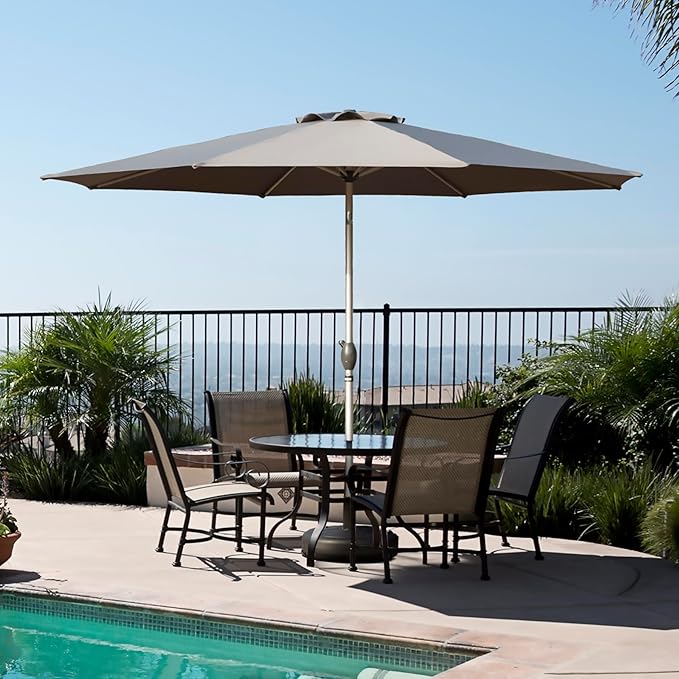 Domi 9FT Patio Umbrella, Outdoor Table Umbrella with Aluminum Pole, UV Protection Waterproof Market Sun Umbrella with Push Button Tilt and Crank for Garden, Deck, Backyard, Pool (Gray)