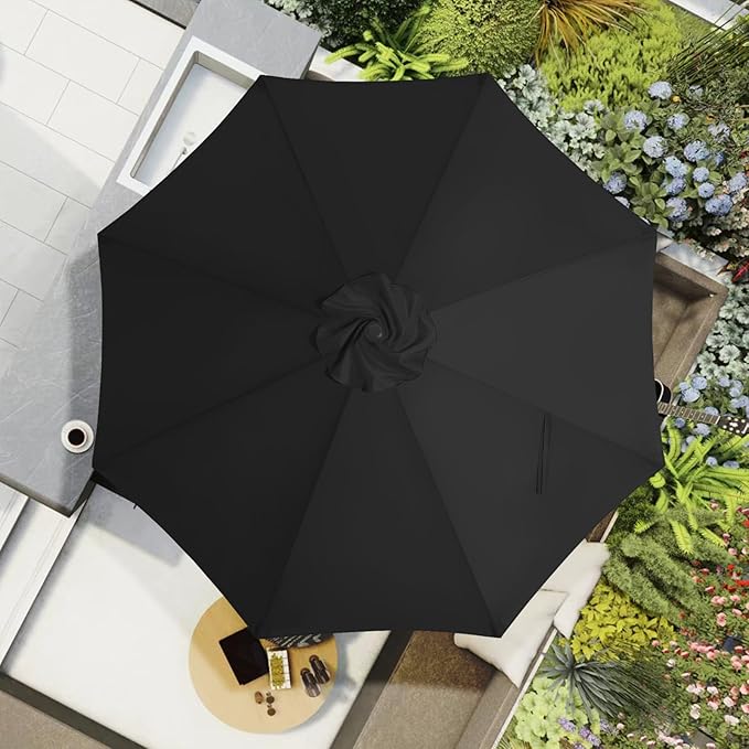 MASTERCANOPY Patio Umbrella 9 ft Replacement Canopy for 8 Ribs-Black Canopy Only