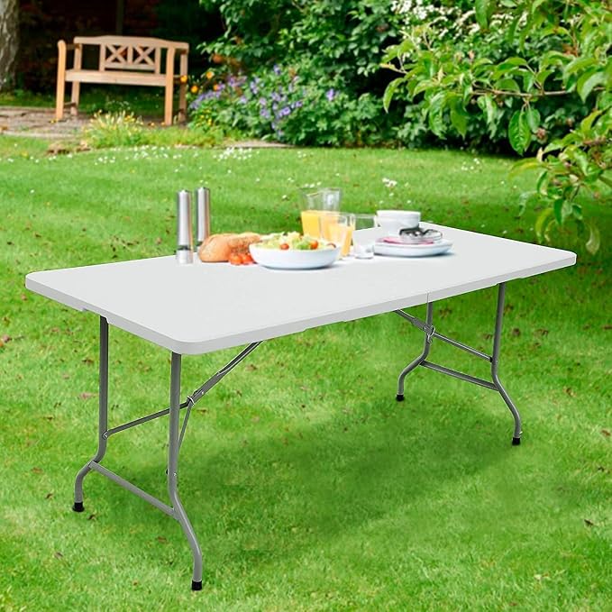 6ft Folding Table White Plastic Folding Table Portable Long Foldable Tables Indoor Outdoor Picnic Camping Fold Table 6 Foot Party Table (4ft, 6ft, 8ft)