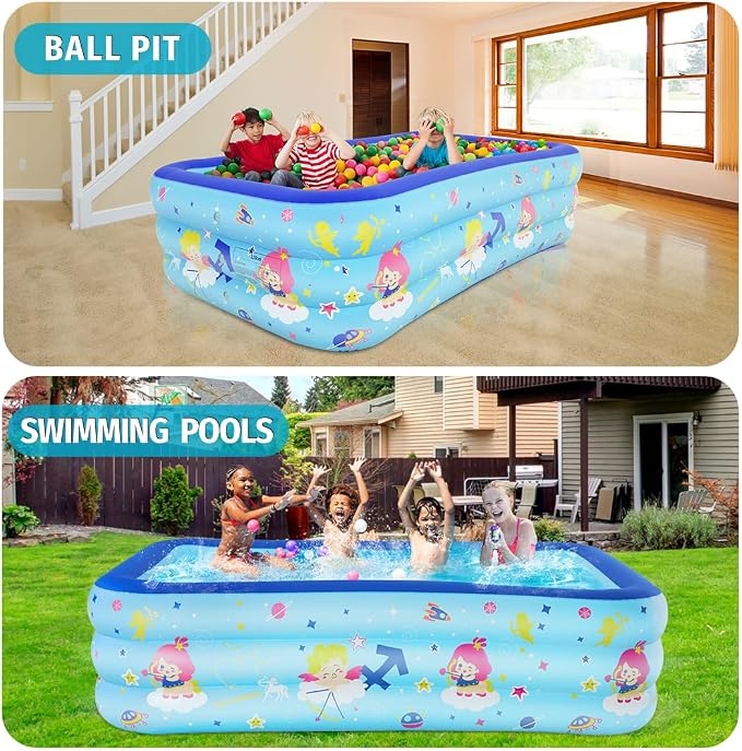 Seasons Inflatable Pool for Kids 70"x45"x20" PVC Thickened Swimming Pool for Summer Garden & Outdoor Backyard Water Parties