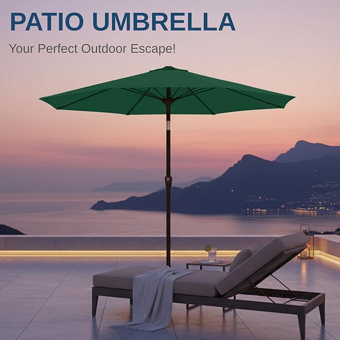 11FT Patio Umbrella, Outdoor Umbrella with with 8 Sturdy Fiberglass Ribs,Market Table Umbrella with Push Button Tilt and Crank,Suit for Backyard,Garden,Pool,Deck(Dark Green)