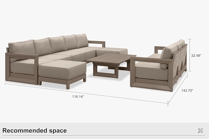 PURPLE LEAF Patio Furniture Set Enclosed Outdoor Couch with 9.6" Thick Cushion and Soft Pillows 11 Piece Modern Outdoor Conversation Sets with Table Outdoor Sectional Sofas for Yard Porch Deck, Khaki