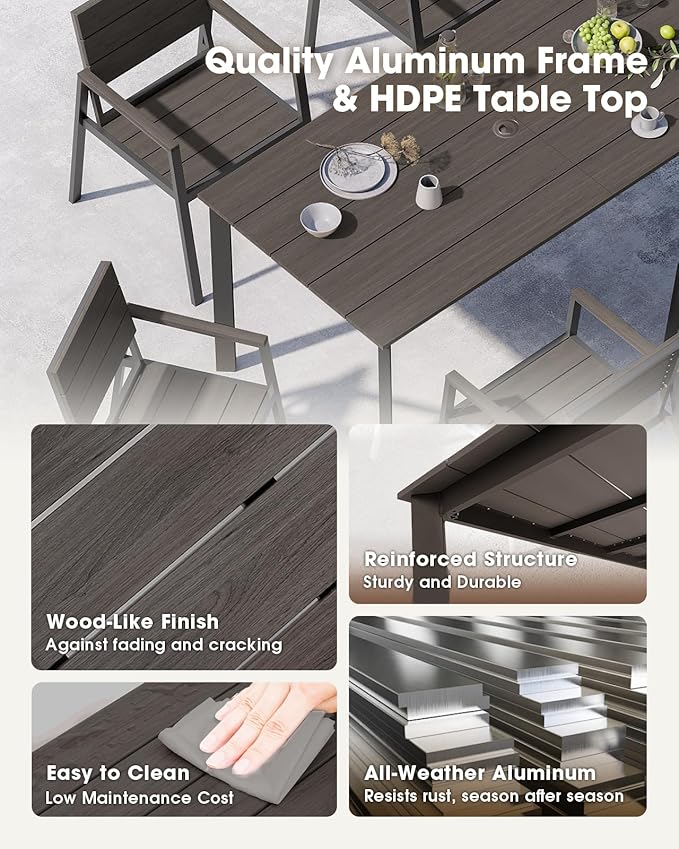 Outdoor Dining Chiars Set of 2, Aluminum Patio HDPS Outdooor Dining Chiars, All Weather Patio Furniture Set, Patio Dining Chairs (Charcoal)