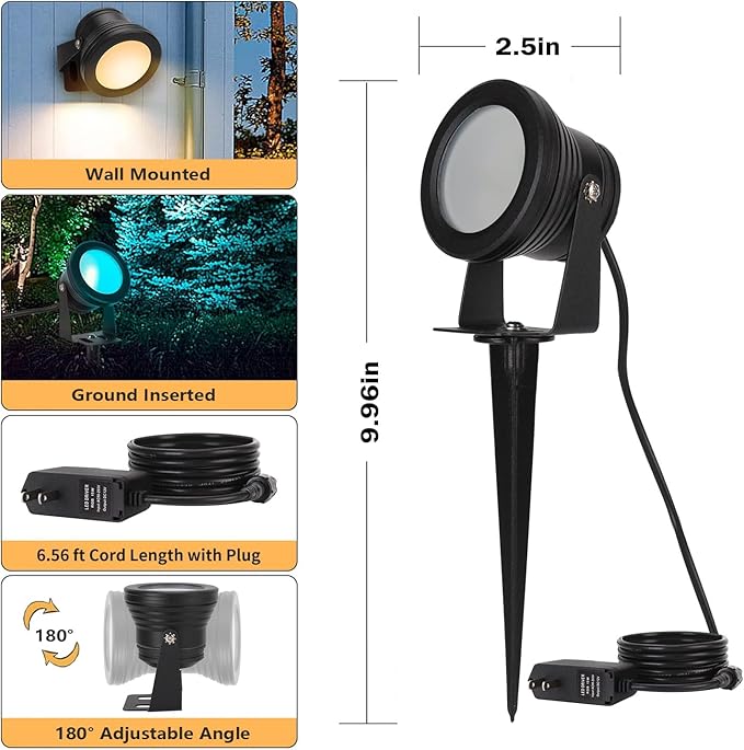 Outdoor Spotlight,15W RGBW Color Changing Landscape Lights 12V Low Voltage Landscape Lighting APP Control, IP67 Waterproof Outdoor Spot Lights for Yard Garden Pathway Decorations, 2Pack