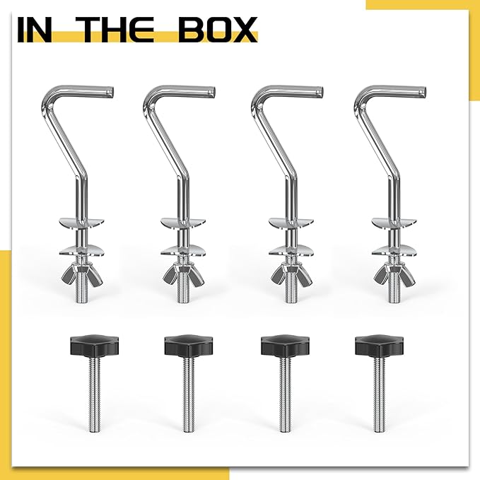 Replacement Hammock Hooks & Hand Knobs Kit 8 Pcs, Heavy Duty Hooks Fit 3/8" Diameter 1-1/4 to 2" Long Hole, M8 x 40mm Star Hand Knobs, Hammock Combo Hooks Kit for Garden Patio Home