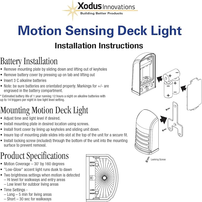 Xodus Innovations BL706 Battery Operated Motion Activated LED Deck and Stair Light, Outdoor or Indoor Use, Weather Resistant (White) Pack of 2