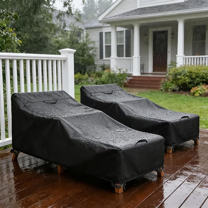 LBTING Outdoor Chaise Lounge Covers 2-Pack, Patio Pool Lounge Chair Covers 68L x 30W x 30H Inches, 420D Oxford Waterproof Windproof Dust-proof UV-Resistant Furniture Cover - Black