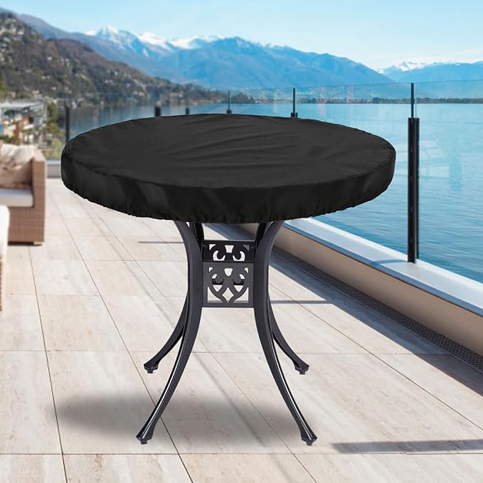 Round Outdoor Table Cover Waterproof Heavy Duty Round Patio Table Covers for Outdoor Furniture, Windproof Outdoor Patio Coffee & Dining Table & Table Top Cover Weatherproof Protector,Customize Size