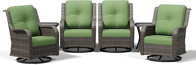 Joyside 6 Piece Wicker Patio Furniture Set, Outdoor Swivel Rocker Patio Chairs with High Back, Deep Seating, Wide Armrest, Thickened Cushions, Outdoor Furniture for Deck, Porch Use