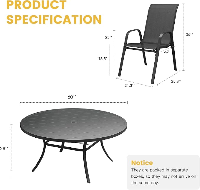 VICLLAX Outdoor Dining Set for 10, All Weather Metal 11 Pieces Patio Set-60 Round Outdoor Table and Stackable Chairs for Lawn Garden and Backyard, Black Tabletop