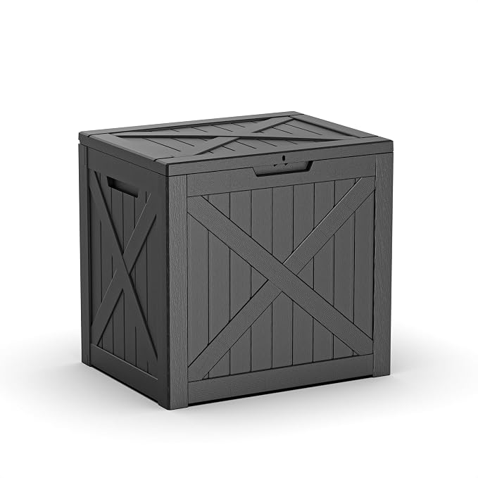 40 Gallon Waterproof Resin Deck Box, Outdoor Lockable Toy Storage Box Container for Patio Cushions Garden Tools, Delivery Box, Black