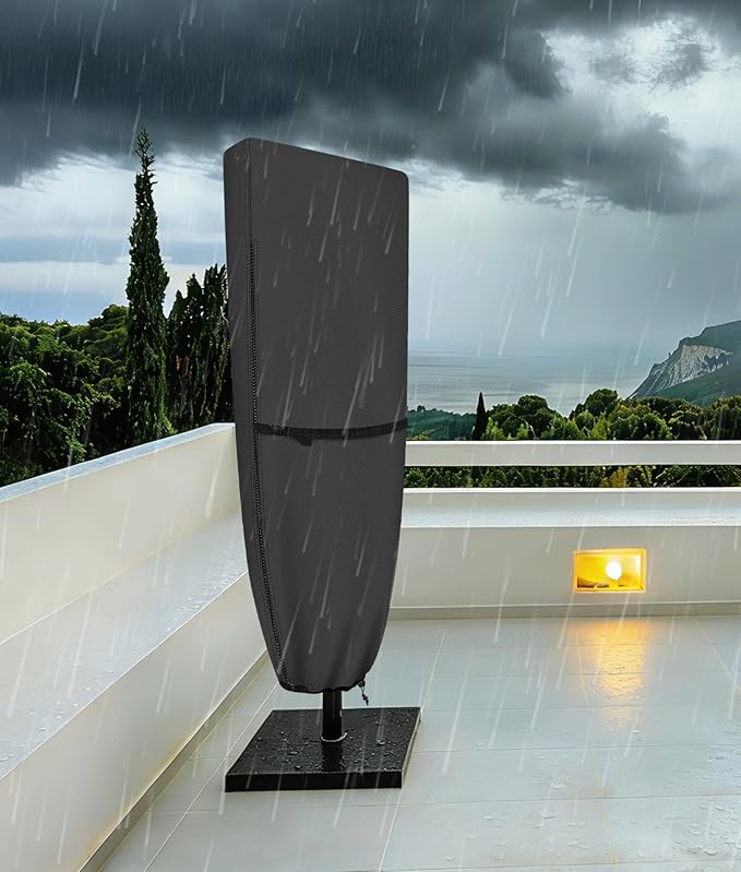 ULTCOVER Patio Parasol 600D Waterproof Outdoor Market Extra Large Umbrella Cover - Fits Double-Sided Umbrella 13-15 Feet, Black