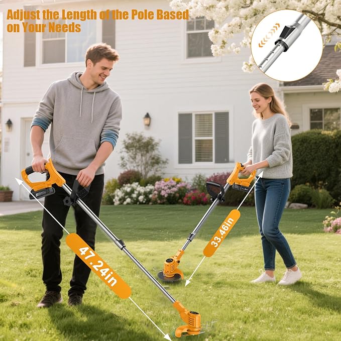 String Trimmer Cordless - 21V Battery Powered Weed Wacker, 2 X 2.0Ah Battery and a Charger, Grass Trimmer, Brush Cutter and Edger Lawn for Garden/Yard