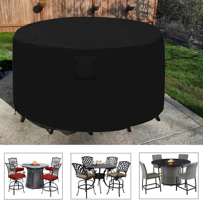 Bar Height Firepit Patio Dining Sets Cover Heavy Duty Waterproof 74 Inch Tall Round Patio Bar Height Table and Chair Set Covers, 74"Diameter x 44"H