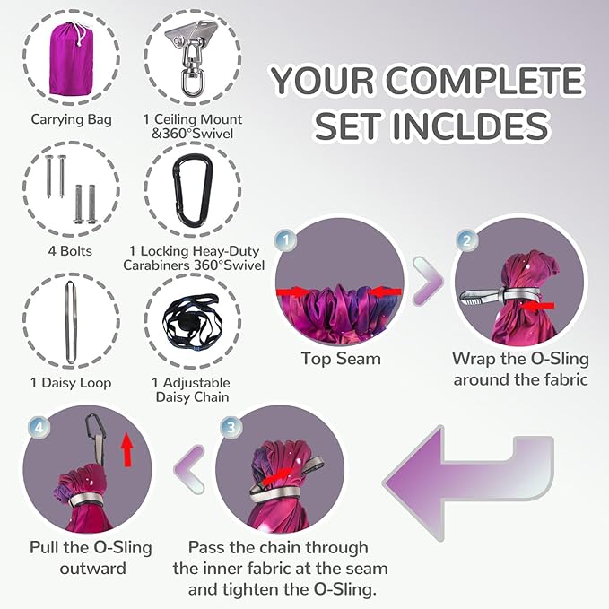 Sensory Swing for Kids Indoor & Outdoor Double Layer Therapy Cuddle Swing with 360° Swivel Hanger Kit Adjustable Swings for Child and Adult with Aspergers Autism (Fantasy Pink)
