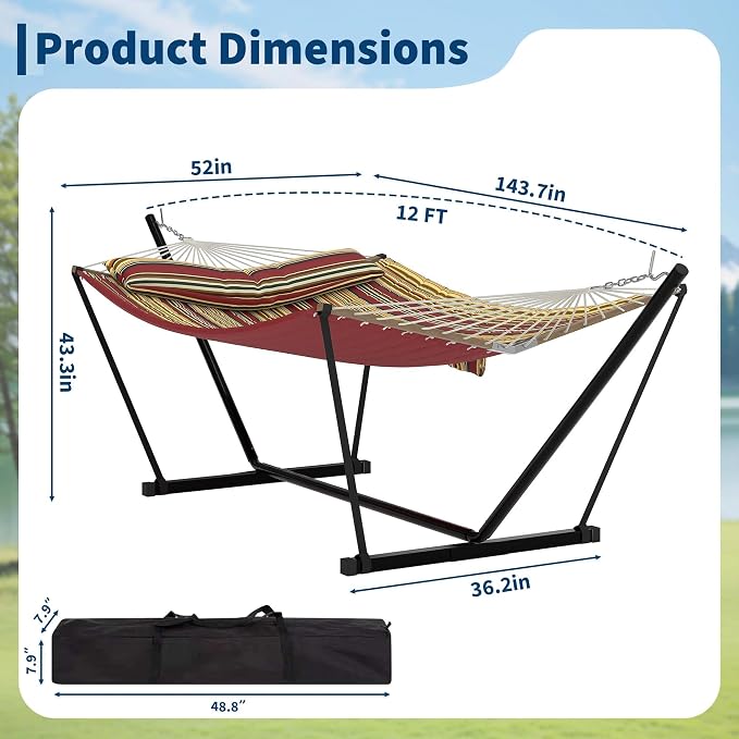 Jojoka 2-Person Hammock Suite with Collapsible Steel Frame, 450lb High Weight Capacity, UV-Resistant Outdoor Hammock with Storage Bag for Backyard & Camping