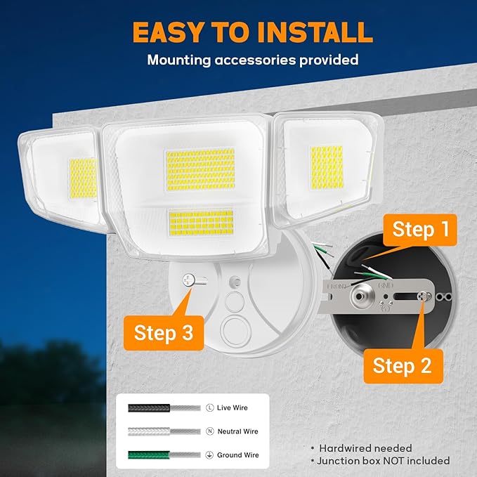 Abovizo 90W 10000LM Flood Lights Outdoor, LED Security Lights with 4 Heads, Switch Controlled, 6500K Daylight, IP65 Waterproof Exterior Floodlight for Outside, Garage, Yard, Porch, Eave