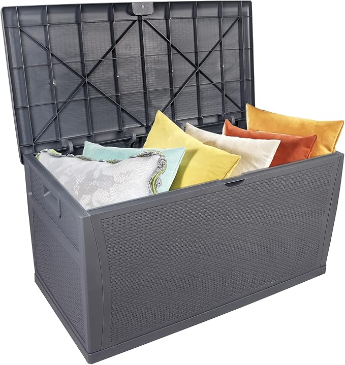 Gray Entryway Storage Bench,Deck Box-Organization and Storage for Patio Furniture Outdoor Cushions, Throw Pillows, Garden Tools and Pool Toys,Outdoor Storage Box 47" L x 24" W x 24.8" H