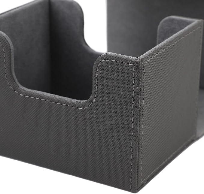 Zunate Card Deck Box with Magnetic Flap Lid, Large Capacity PU Leather Storage Box/Cover for Game Cards and Tarot Cards, Black, Holds Up to 100 (Grey)