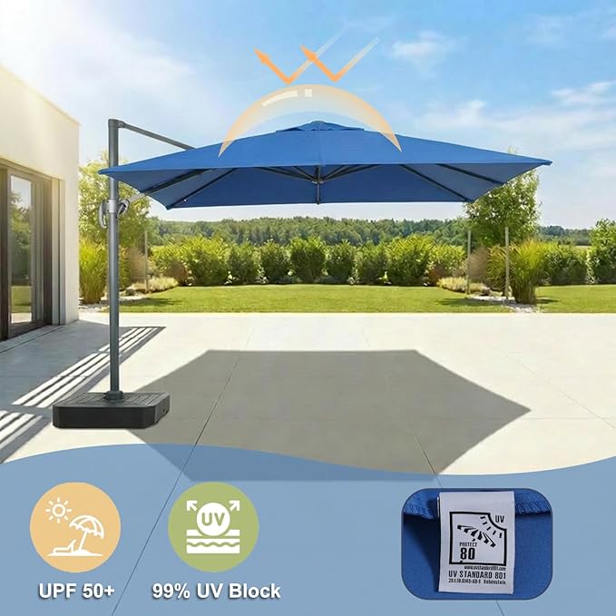 BPS 10'x10' Cantilever Umbrella Replacement Canopy for 8 Ribs Square Offset Umbrella, Outdoor Canopy Replacement for Patio Parasol, Canopy Only