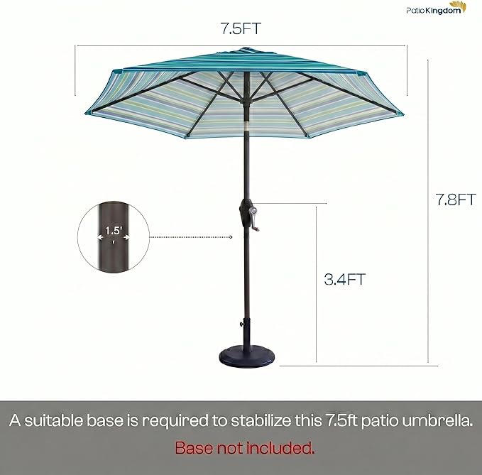 7.5ft Patio Umbrella, Outdoor Table Market Umbrella with Smooth Crank Lift, 6 Windproof Fiberglass Ribs, UPF50+ UV Protection for Deck, Pool, Garden and Backyard