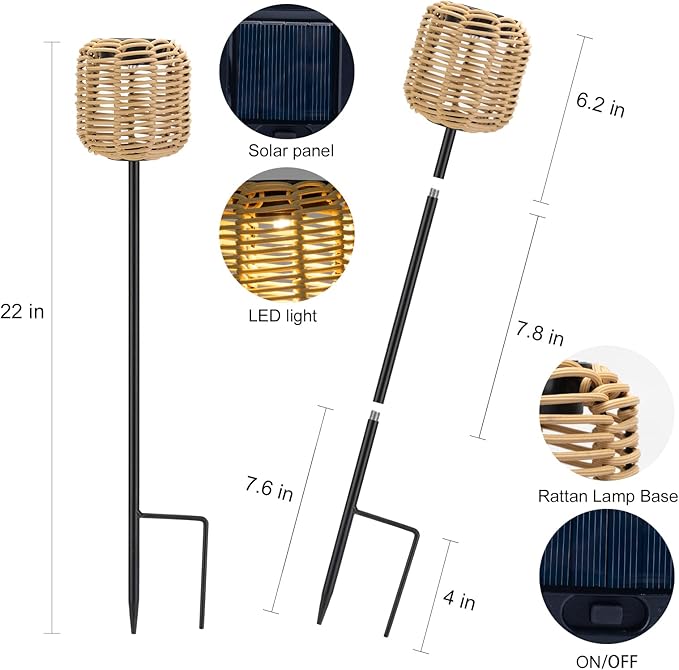 Livinlarge Solar Pathway Lights Outdoor Handmade Bamboo Weaving Garden Lights Waterproof Lighting Landscape Decoration, for Patio, Yard, Driveway,Porch ,Backyard Gardening