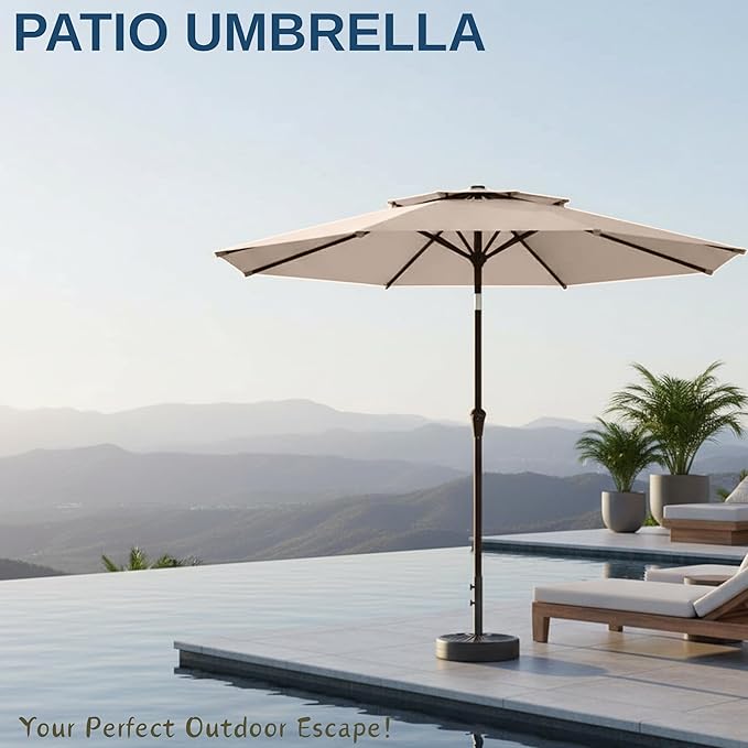 9ft 2-Tiers Patio Umbrella,Outdoor Market Table Umbrella with Push-Button Tilt & Crank | UV Protection,Suit for Backyard,Garden,Pool,Deck(Beige)