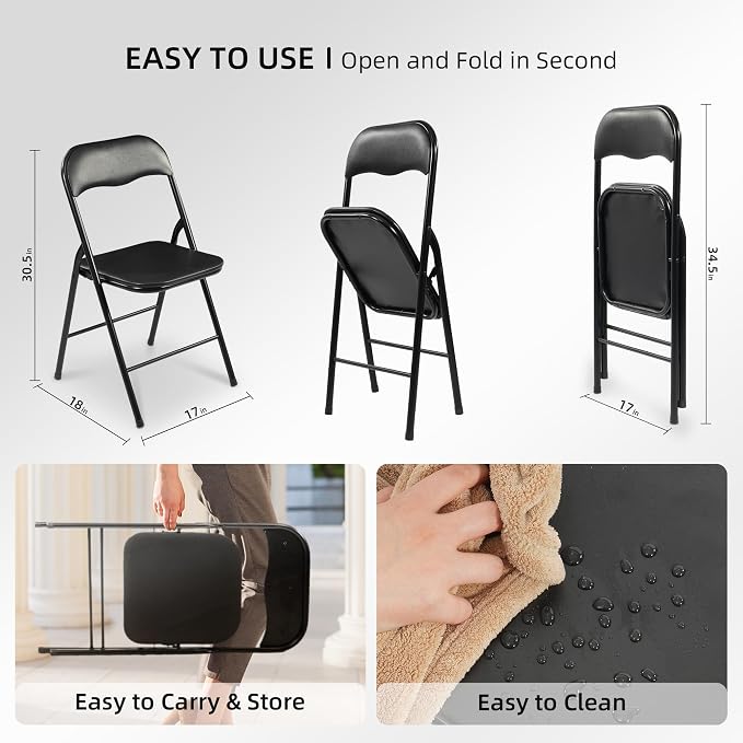 Elevon Folding Table Set with 8 Black Folding Chairs,6 Feet Heavy Duty Fold-in-Half Utility Table Sets for Picnic, Event, Training, Outdoor Activities, at Home and Commercial Use