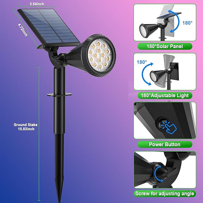 Tadyreal Color Changing Solar Spot Lights Outdoor Waterproof 180° Adjustable Colored RGB Solar Powered Landscape Lights for Yard 7 Lighting Modes Solar Spotlights for Pathway Garden Outside (6 Pack)