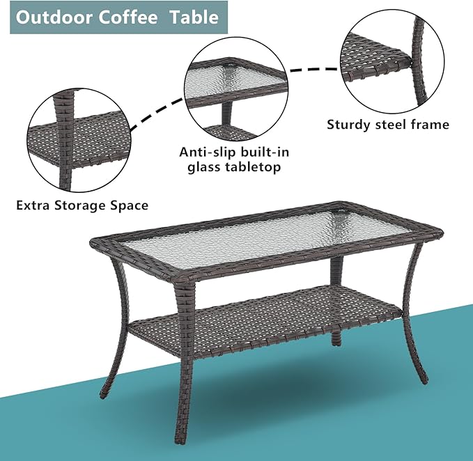 Rilyson Wicker Outdoor Patio Furniture Set - 8 Piece Patio Conversation Sets with Swivel Rocker Chairs, Ottomans, Sofa and Table, 6 inch Cushions, Deep Seating, for Porch Deck Brown/Beige