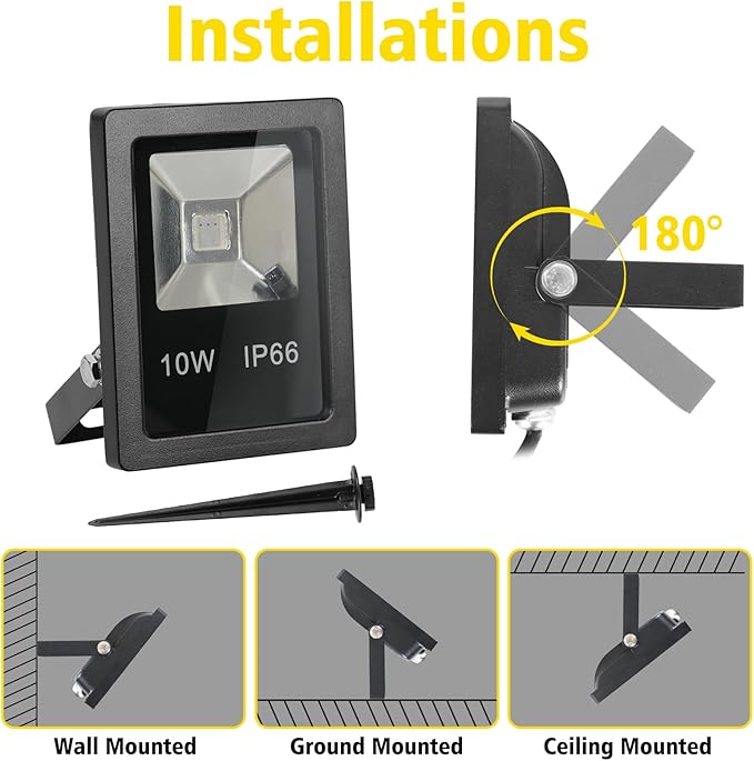 T-SUN Christmas Led Mini Flood Light Outdoor, 10W RGB Color Changing Waterproof Security Lights, with US Plug, Remote Control Spotlight for Garden Backyard Garage Decorative Stage Landscape (5 Pack)