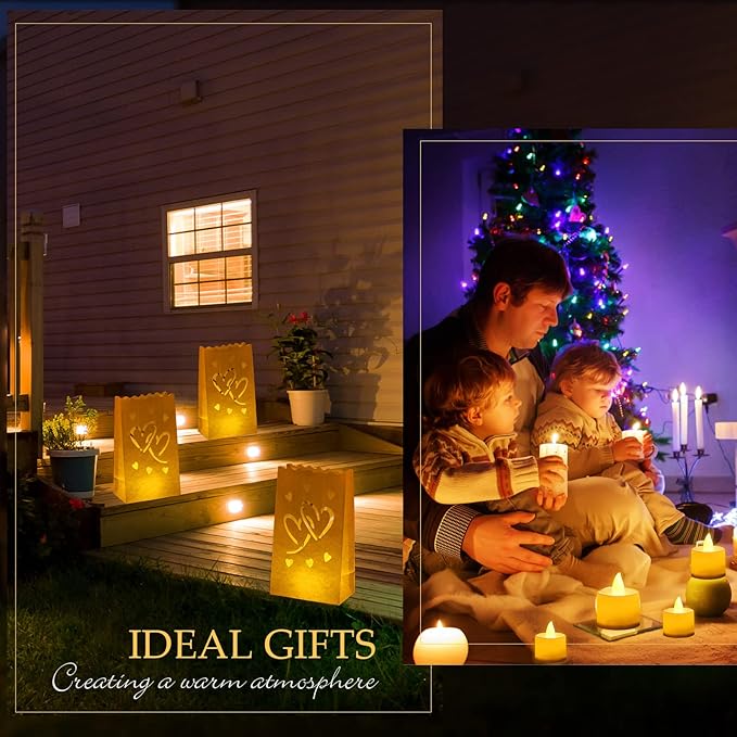 Sabary 50 Sets Luminary Bags with Flameless Tea Lights Outdoor Luminaries LED Lantern Candle Bags for Wedding Birthday Ramadan Christmas Party Decorations Romantic Decor(Romantic Heart)