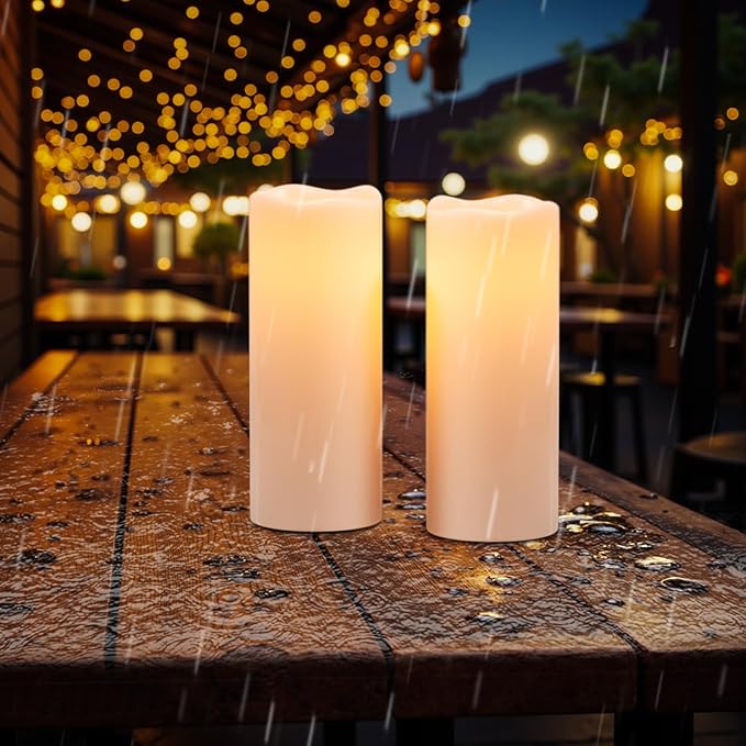 Eldnacele Large Outdoor Solar Flameless Candles Waterproof, 4" x 10", Solar Powered Dusk to Dawn Plastic LED Flickering Pillar Candles for Garden Patio Lanterns Wedding Holiday Decor(2 Pack White)