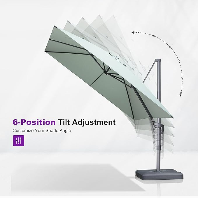 PURPLE LEAF 9' X 11.5' Rectangle Cantilever Umbrella with Base Outdoor Large Aluminum Patio Umbrella with 3-Year Fade Resistance Recycled Fabric and 360-degree Rotation for Deck Pool Garden, Mint Green