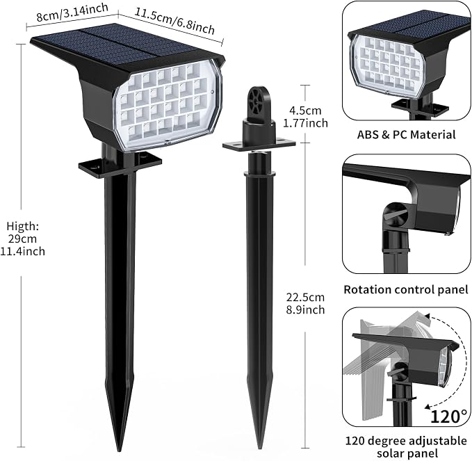 WENATY Solar Spot Lights Outdoor, IP65 Solar Lights Outdoor 2 Pack,RGB | 7 Lighting Modes, Color Changing Solar Landscape Spotlight for Halloween & Christmas Decorations, Yard, Garden, House, Path