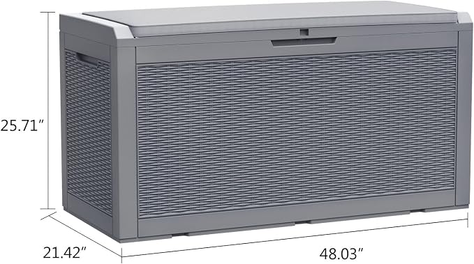 Modern-Depo 100 Gallon Deck Box Waterproof Outdoor Storage Bench | Polypropylene PP Pool Towel Storage Bin Porch Delivery Box with Seat Cushion, Gray