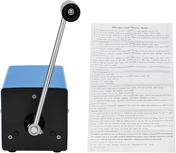 Hand Crank Generator Portable Manual Generator 3v/5v/6v/9v/12v/15 Volt Generator Emergency Generator for USB Mobile Phone Computer Charging