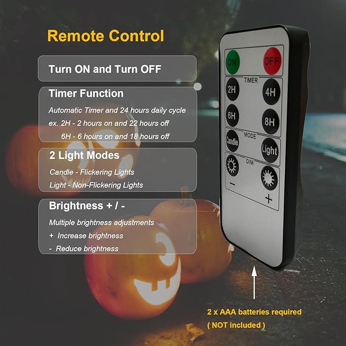 6 PCS Halloween Pumpkin Lights with Remote and Timer Battery Operated LED Bright Flickering Flameless Candle Set Bulk for Jack-O-Lantern Décor Halloween Party Home Spooky Decorations, White Color