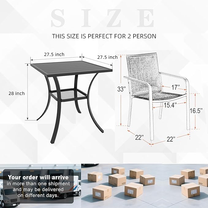 Anmutig Patio Square Table and Chairs Small Outdoor Set with 2 Piece Grey Stackable Chairs and 27.5" Table