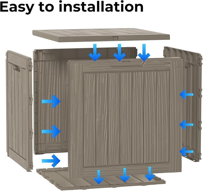 LAUSAINT HOME 31 Gallon Resin Deck Box, Package Delivery Box with Lockable Lid, Waterproof Outdoor Storage Box For Garden Tools, Patio Cushions(31 Gallon,Grey)