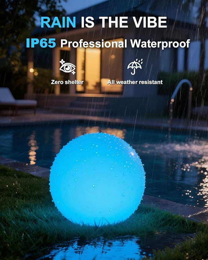shumi Solar Ball Light-12inch LED Outdoor Table Lamp,16 RGB Colors and Dimmable Globe Light with Remote,Decor for Patio,Garden,Yard,Beach,Pathway,Nursery
