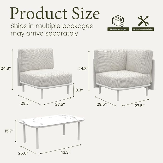 LayinSun 9 Pieces Patio Furniture Set with Coffee Table, Modern Outdoor Modular Sectional Conversation Set L-Shaped Sofa with 7-inch Cushion for Garden Backyard Deck