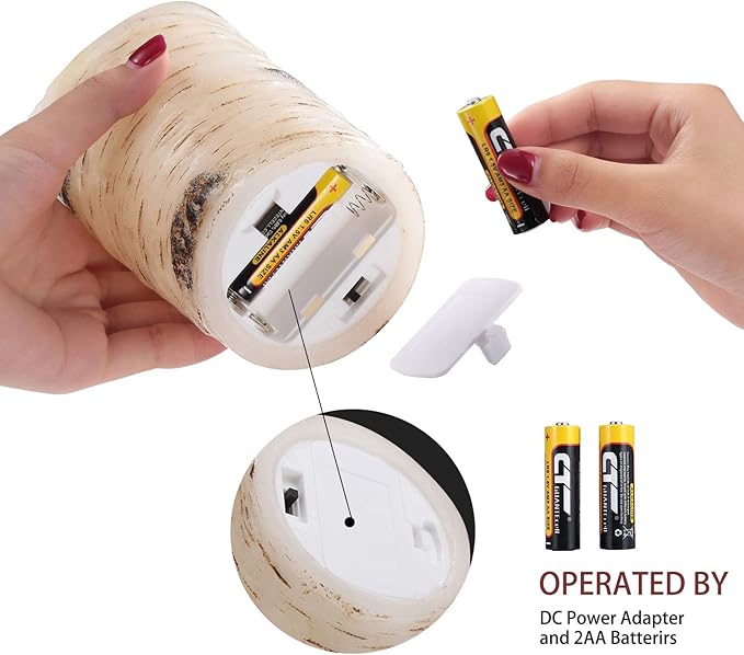 Flameless Candles LED Candles Birch Bark Effect Set of 2 (D:3.25" X H:6") Ivory Real Wax Pillar Battery Operated Candles with Dancing LED Flame 10-Key Remote Control and Cycling 24 Hours Timer…