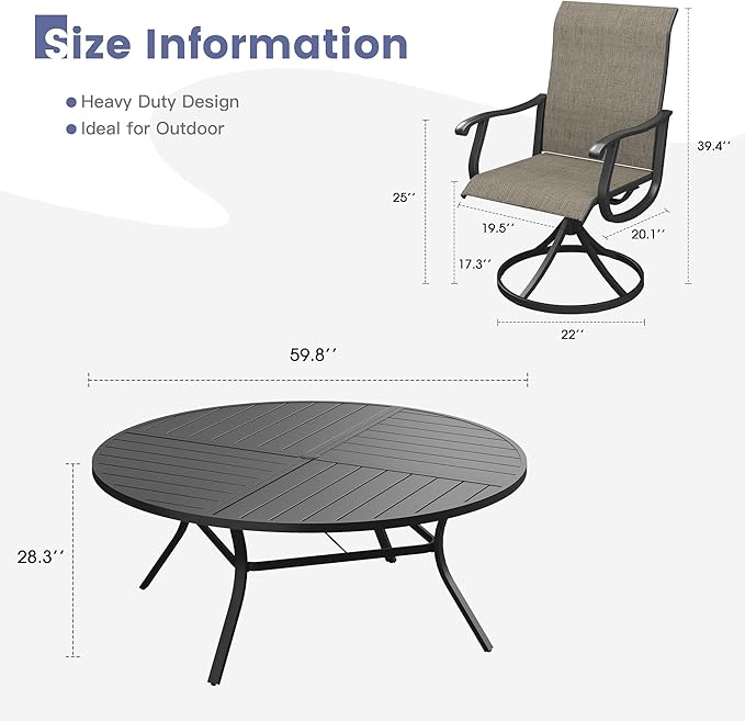 VICLLAX 9 Pieces Patio Dining Set, Patio Furniture Set of 8 Patio Swivel Dining Chairs and 60" Patio Spliced Round Tabletop, Mixed Brown Chairs & Black Tabletop