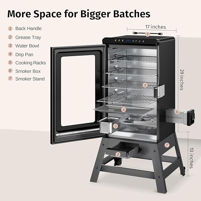 EAST OAK Ridgewood Pro 30" Electric Smoker Built-in Meat Probe & Elevated Stand for Outdoors Up to 6× Longer Smokes, Adjustable Side Chip Loader Smoke with 725 sq in Cooking Area, Night Blue