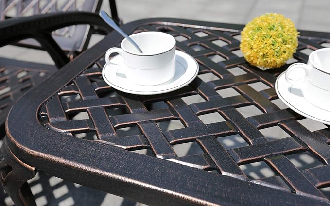 HOMEFUN Outdoor Side Table Small Cast Aluminum Metal End Table for Outside Patio Furniture - Bronze