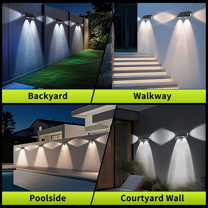 Solar Fence Lights Outdoor 6 Pack CCT Warm White Cool White 3-Way Solar Deck Lights IP65 Waterproof Fence Light for Outside Stairs Backyard