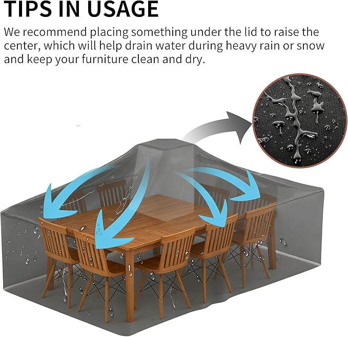 Patio Furniture Covers Waterproof Outdoor Dining Table and Chairs All-Weather Resistant Patio Table Cover for Rectangular Patio Furniture Set 108"L x 82"W x 28"H Black